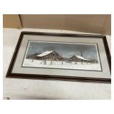 SIGNED FRAMED AND MATTED PRINT SNOWFALL AT DUSK