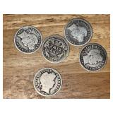 5 Silver Barber Dimes