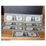 7 Consecutive Uncirculated $1 Silver Certificates