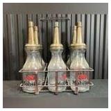 (6)-Mobiloil Gargoyle Oil Bottles w/Carrier