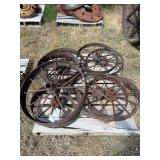 Pallet of Various Wagon Cart Wheels