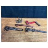 (5) IH Wrenches, Crank, Oil Can Holder