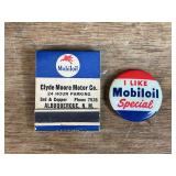 (2) Mobiloil Matchbook + Button