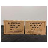 (2)-Boxes of 20 Cartridges Lake City Army Ammunition Plant Caliber .30 Ball M2