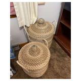 (2) Woven Baskets with Lids