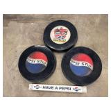 Metal Pepsi Plate & (3) Round Rotating Pepsi Signs