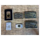 (6) Belt Buckles, Lighters, Knife