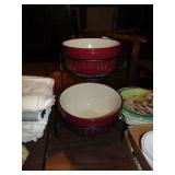 Country Style Crock Bowls W/Metal Holder