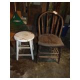 Painted Milk Type Stool & Country Kitchen Chair