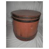 Lg. antique round wood flour/sugar bin w/wood