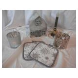 Group of 6 silvertone Winter items