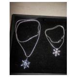 2-Snowflake necklaces with silver type chains-