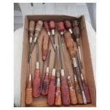 Tray of Asst Wood Handled Vintage Screw drivers