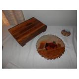 3 items-wood cutting block,, painted wood blade