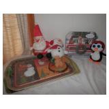 7-asst Christmas items-plastic serving trays