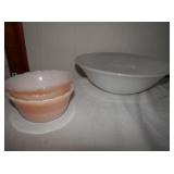 3-Fireking items-white 9" bowl, 2 custard cups