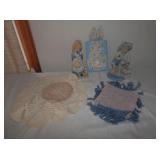 Asst items-figurines, homemade rabbit,