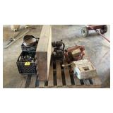 Nut/bolt bin, gas pumps, compressor motor & misc