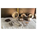 Revere Ware pots w/lids & misc. items