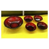 Cape Cod Ruby Red large Bowl 4 Small Bowls