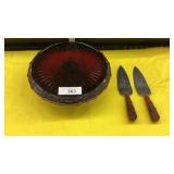 Cape Cod Ruby Red Cake plate and serving knives