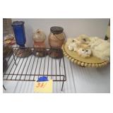 Rabbit cats, cake stand, bird feeders