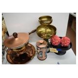 Copper chafing dish, French press, centerpieces