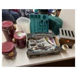 Canisters, flatware, caddies, toaster, etc