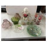 Carnival glass, globes, angel, etc