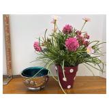 Silver plated bowl, and flower pot