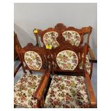 ANTIQUE SET W/ ORNATE CARVED WOOD MATCHING ACCENT