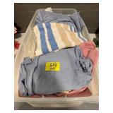 TOTE OF TOWELS, SHEETS, CURTAIN, SOFT GOODS