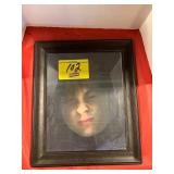 FRAMED FACE PRINT, SIGNED AND DATED