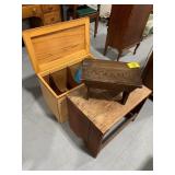 TOY CHEST, WOODEN ANTIQUE STOOL, WOODEN PLANT