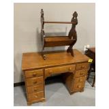 44" LONG WOODEN DESK, ANTIQUE WOODEN MAGAZINE