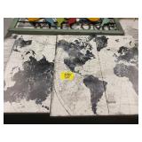 WORLD MAP WALL ART, WELCOME BIRD THEMED SIGN &