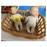 2 ANTIQUE HAND PAINTED PORCELAIN HEAD DOLLS,