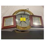 BRASS FRAME MIRROR, PAIR OF WOOD FRAMED MIRROR