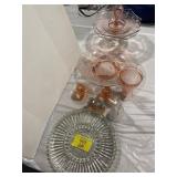 GROUP OF PINK DEPRESSION GLASS, PRESSED GLASS