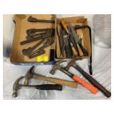 PIPE WRENCH SET, GROUP OF HAMMERS, HAND FILES,