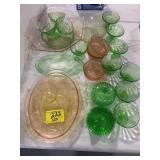 GROUP OF GREEN URANIUM GLASS, PINK DEPRESSION