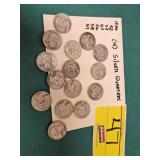 (15) SILVER QUARTERS FROM 1950, 1952, 1953, 1954,