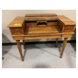 40" LONG ORNATELY CARVED WOOD LEG FLIP-TOP DESK -