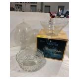 GLASS PUNCH BOWL SET, PUNCH BOWL, COVERED LARGE