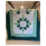 MACHINE STITCHED GREEN CROSS STITCH QUILT