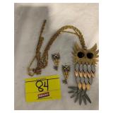 SET OF MID CENTURY OWL NECKLACE & EARRINGS