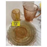 GROUP OF PINK DEPRESSION GLASS, CARNIVAL GLASS