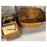 LARGE WOODEN APPLE BASKET, BOX OF BOOKS