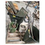 SCRAP METAL BUCKET, HORSESHOES, (2) PIPE BENDERS