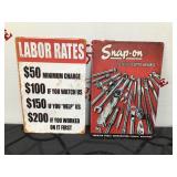 Snap On Tools & Labor Rates Metal Sign Lot 12ï¿½x8ï¿½